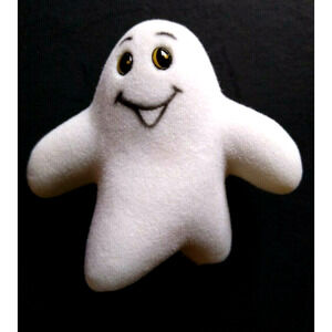 Vintage Halloween White Jolly Smile Ghost Fuzzy Flocked Toy Hong Kong 1960s Cute